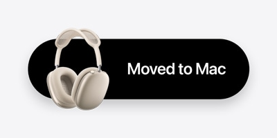 Apple Max 2 headphones overlaying a 'Moved to Mac' graphic to highlight Automatic Switching/On-head detection.