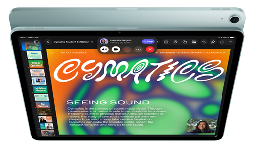 iPad Air showing video chat with presentation on-screen.