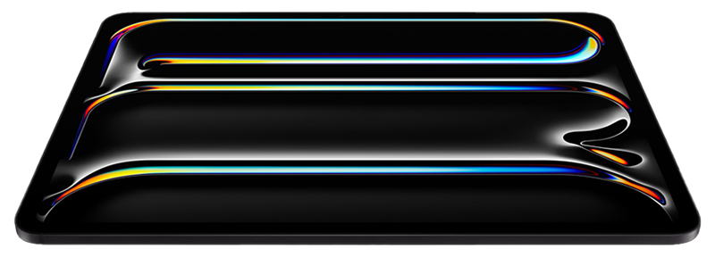 iPad Pro, front exterior, landscape orientation, space black colour, black display bezel, rounded corners