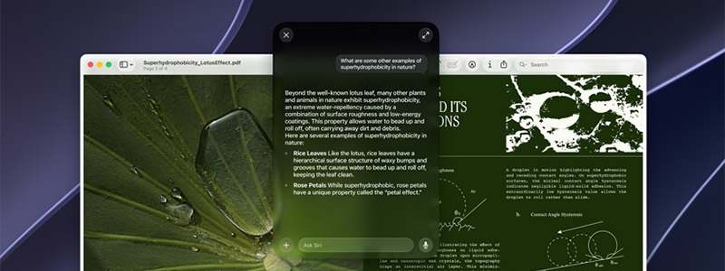 Siri AI overlaying Safari web browser.