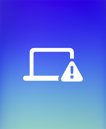 Laptop icon next to a warning symbol on a blue gradient background