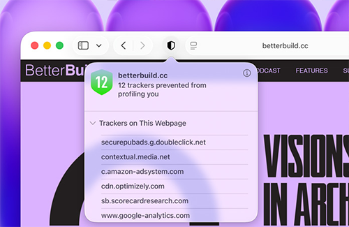 On screen image of tracking prevention feature built into Safari browser