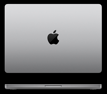 Rear angle of a silver MacBook Pro