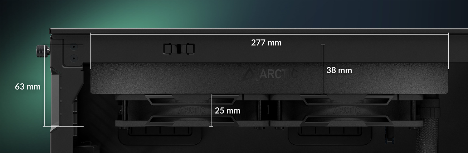 Arctic Liquid Freezer III Pro thickness with individual measurements for each element