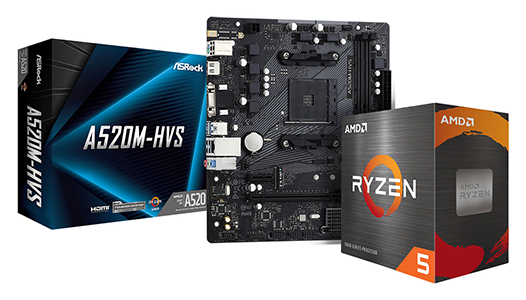 ASRock A520M-HVS Motherboard and AMD Ryzen 5 5500 Processor Bundle.