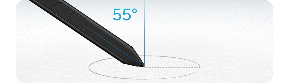 Close up of stylus tilt on a 55-degree tilt