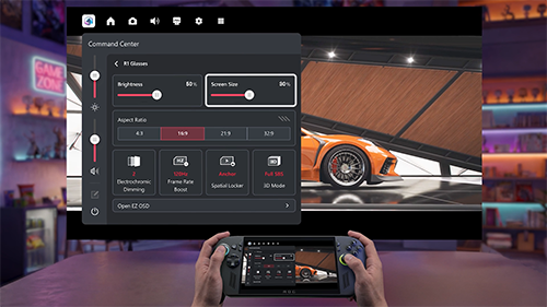 Image of projected display with settings on screen