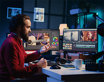 man colour grading in video editor