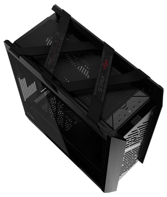 Top angle of the case, showcasing the top case straps
