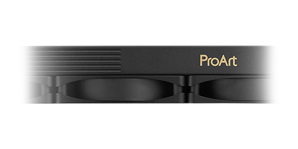 Side angle of ProArt LC 240 radiator with fans attached.