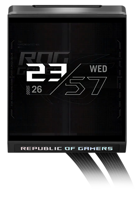 Date and time on the ROG Strix LC IV LCD screen.