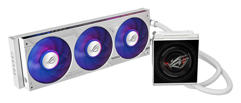 ROG Strix LC IV 360 ARGB LCD White AIO CPU Liquid Cooler from ASUS.