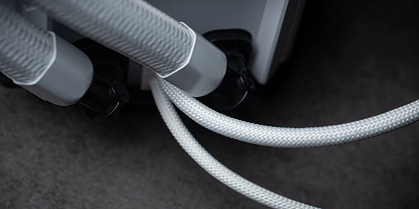 White braided fan cables.