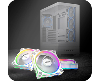 Fans next to a PC case