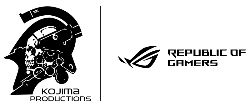 ASUS ROG logo next to the Kojima Productions logo on a gold background
