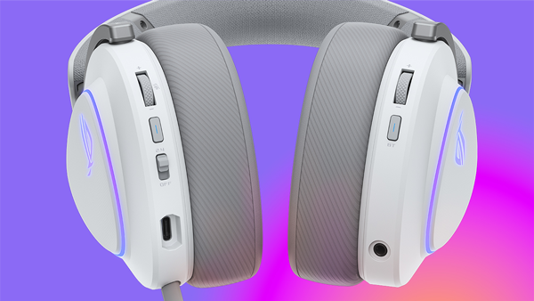 Rear view of ASUS ROG Delta II showing on-headset controls and buttons