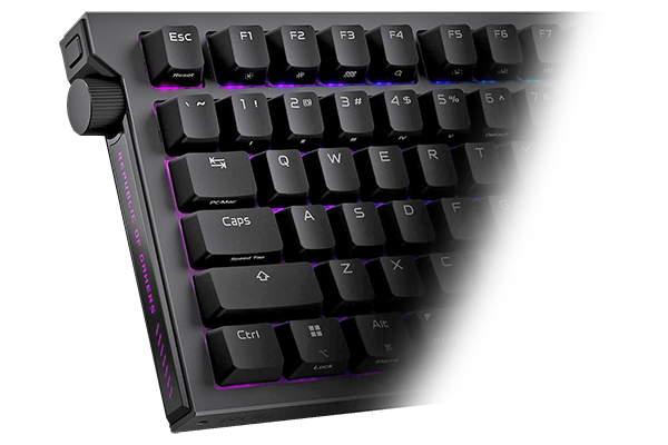 Multi-function button and wheel on the side of the ROG Strix Morph 96 keyboard.