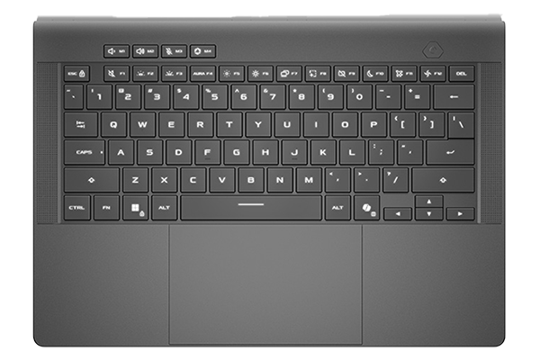 ROG Zephyrus G14 keyboard and track pad.
