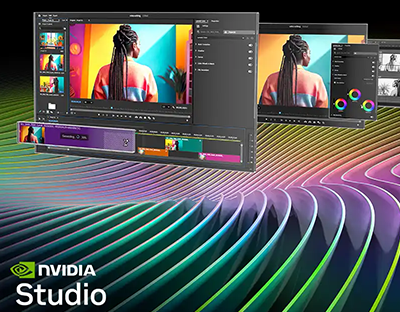 Three layered user interfaces to highlight NVIDIA Studio.