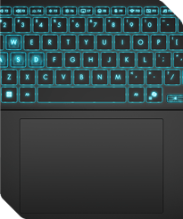 ASUS V16's blue backlight keyboard.
