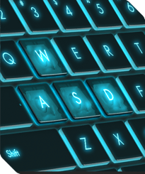 ASUS V16's neon highlighted transparent keycaps.