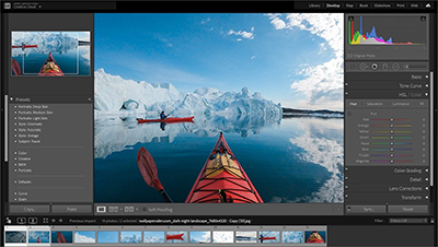 Glacial boat point-of-view image on editing software.