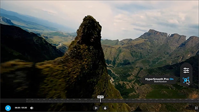 Mossy mountainous landscape on video playback software.