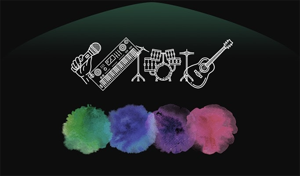 Row of musical instruments slightly overlapping eachother to illustrate imbalanced audio without Dirac audio technology