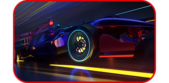 Close up of a sports car driving quickly on a road