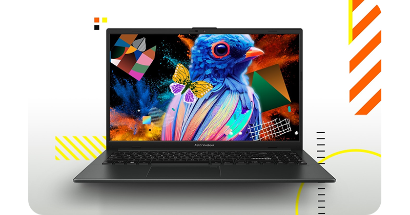 Image of laptop with a colourful bird on screen