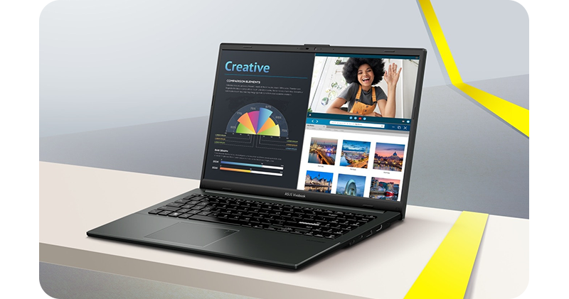 Shot of the laptop with multiple apps open on screen