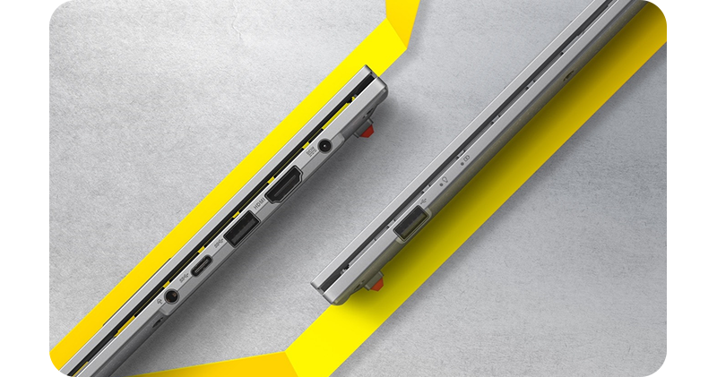 Image of both sides of the laptop showcasing the I/O ports