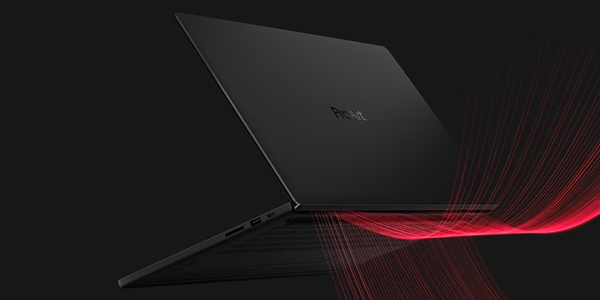 Rear of laptop with stealth hinge, releasing hot (red) air from its vent.