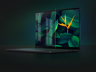 Left angle of laptop with film overlaying half of the screen to highlight anti-reflective coating.