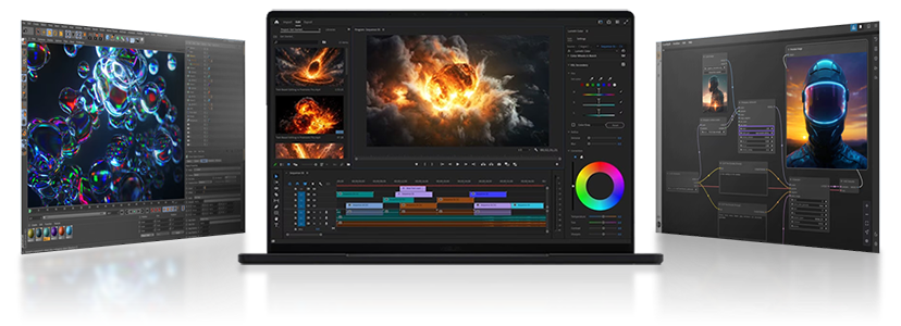 ProArt laptop with video editing software on screen.
