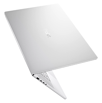 Laptop open at a 45 degree angle, showcasing the ProArt emblem on the lid. 