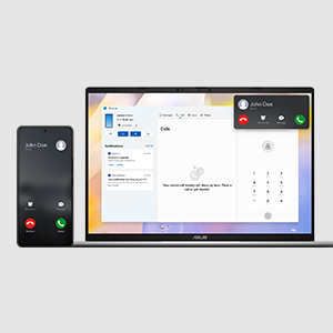 Microsoft Phone Link on laptop and phone next to each other