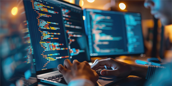 Developer coding on a laptop