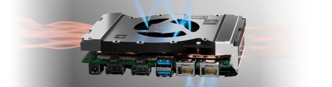 NUC internals with coloured intake and exhaust moving throughout