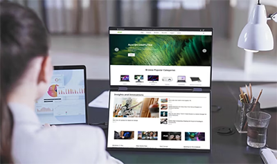 PD3 dual screen on a desk, highlighting 1080p full HD resolution clarity.