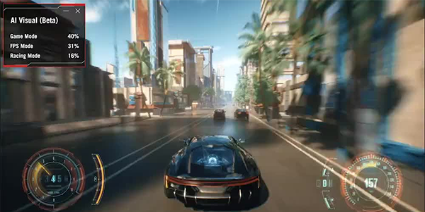 AI Visual interface, overlaying a racing game