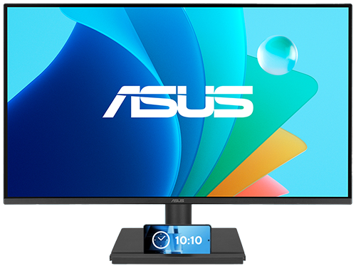 Front view of monitor with phone in stand slot
