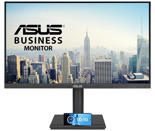 Front view of monitor with phone in stand slot