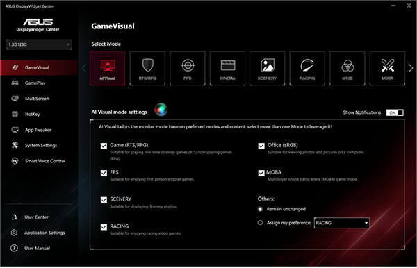 ASUS DisplayWidget Center Interface