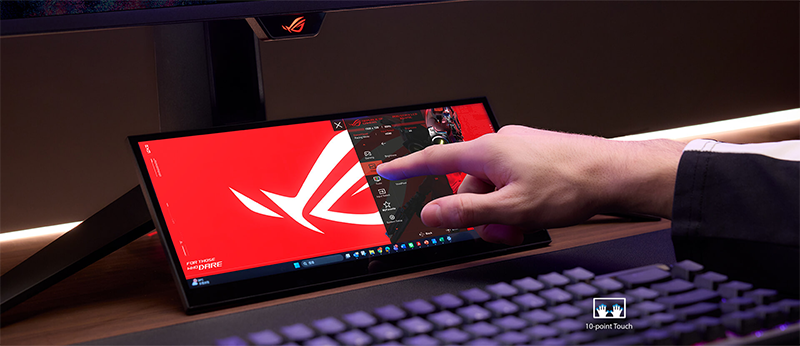 Scenario of a man using the touch function on the monitor screen
