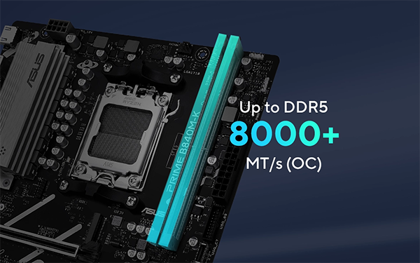 DDR5 slot highlighted on the PRIME B840M-K motherboard.