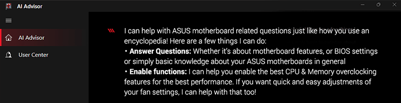 ASUS AI Advisor Interface
