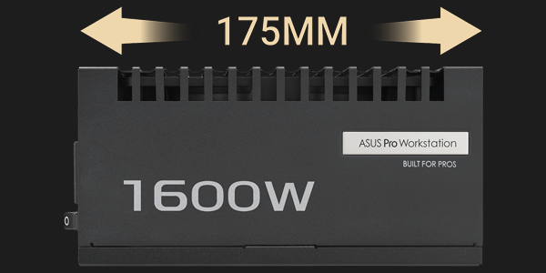 175mm horitontal measurement arrows illustrated above the Pro WS 1600W PSU.