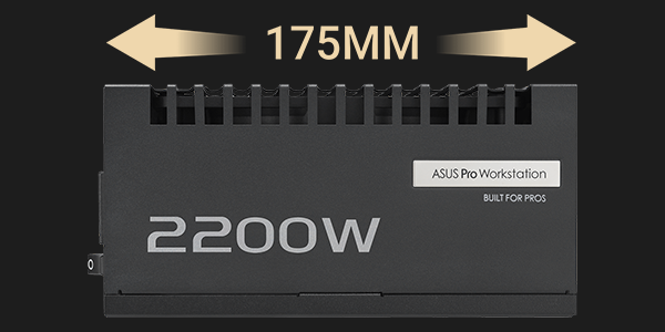 175mm horitontal measurement arrows illustrated above the Pro WS 1600W PSU.