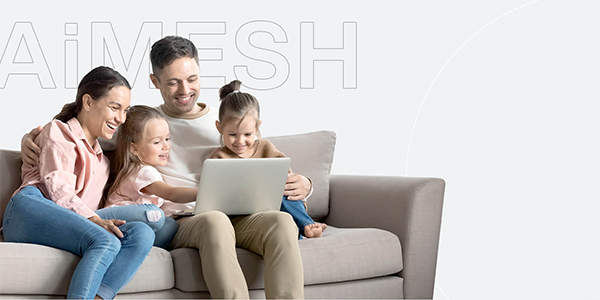 Family using a laptop, enjoying AiMesh connectivity